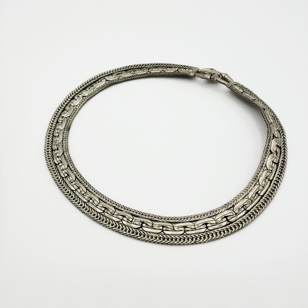 Vintage Silver-Tone Woven Chain Collar Necklace - Picture 3 of 5